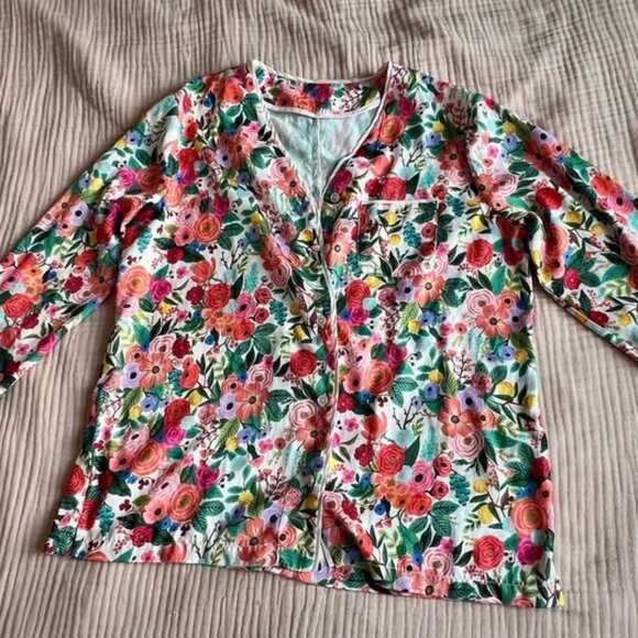 Rifle Paper Co x The Company Store, Silk, Floral Patterned Pajama Set - Picture 4 of 5